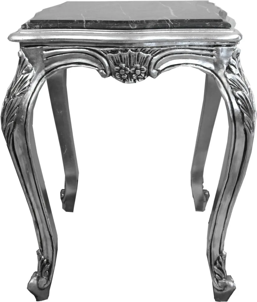 Table d'appoint stable baroque marbre noir et argent Casa Padrino 65 cm