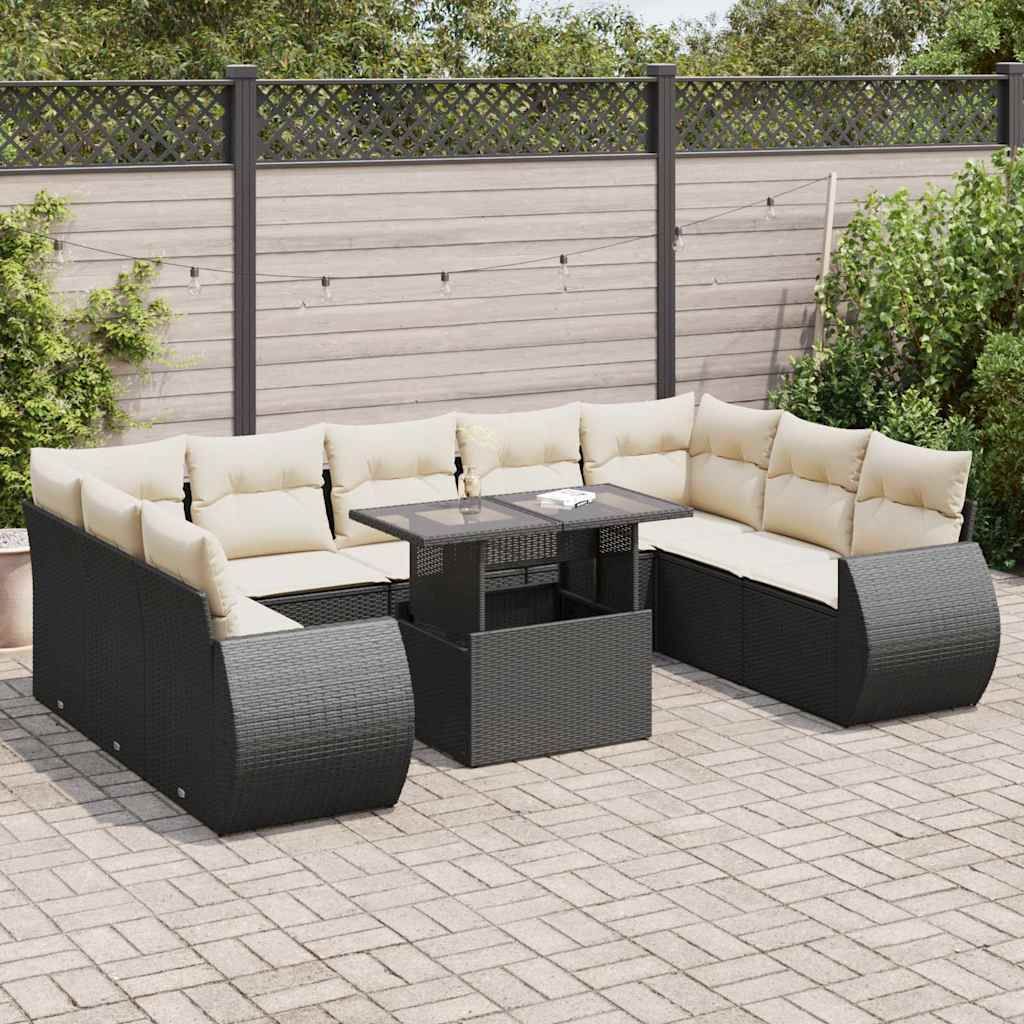 Maison Exclusive - 10-tlg. Garten-Sofagarnitur mit Kissen Schwarz Poly Rattan