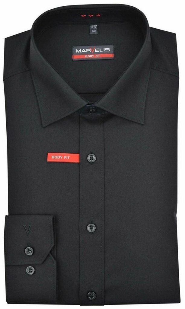 Marvelis - Body Fit - Herren Langarm Hemd, (679864), Größe:44, Farbe:schwarz (68)