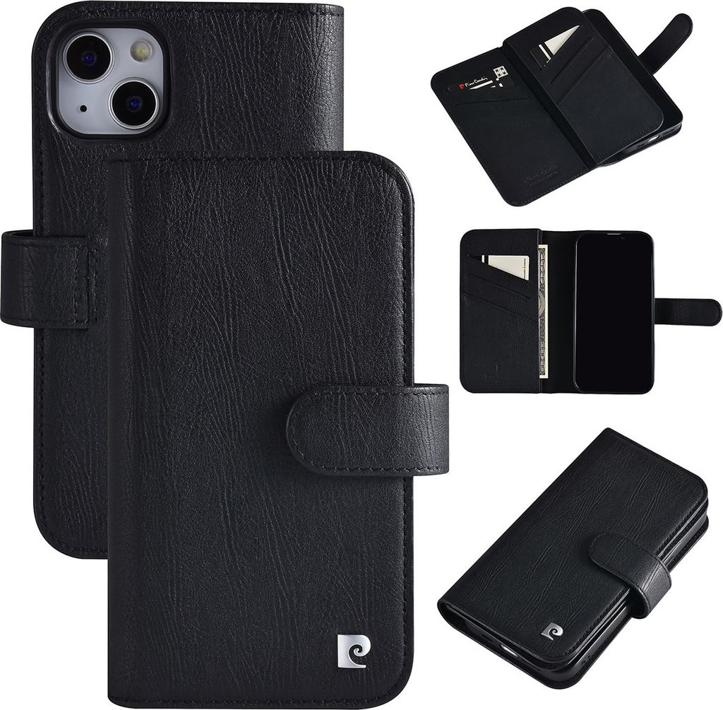 Pierre Cardin iPhone 13 & 14 Book type case - Card holder for 6 cards - Magnetic closure - Black