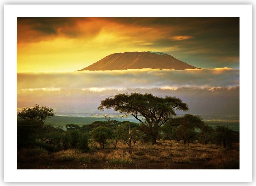 Poster - Poster ohne Rahmen - Safari Tierwelt Berg Kenia - 70x50 cm - Wand Bild - Wanddeko - Wandbilder - Kunstposter - Wandposter - Bilder - Kunst...