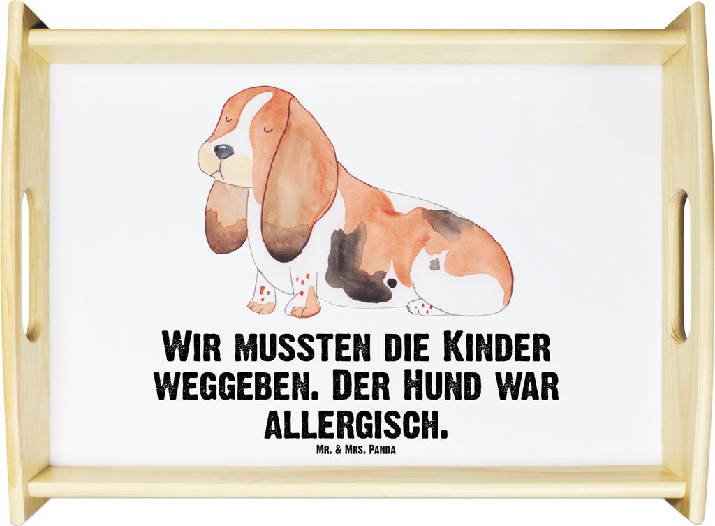 Mr. & Mrs. Panda Tablett Hund Basset Hound - Weiß - Geschenk, Sprüche, Dekotablett, holz serviertablett, Lustig, aus, Süß, Servier