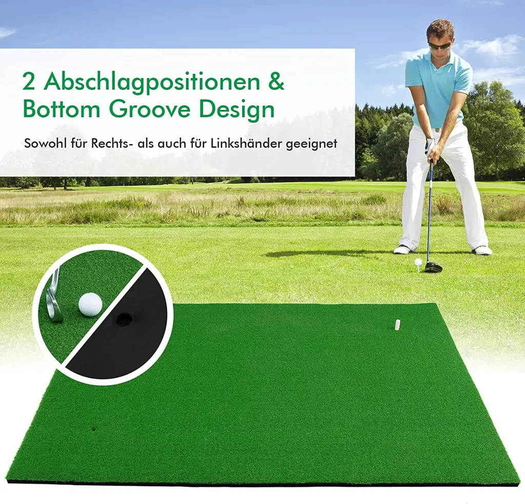 COSTWAY Tapis de départ de Golf 150x100cm avec 3 Tees en Caoutchouc
