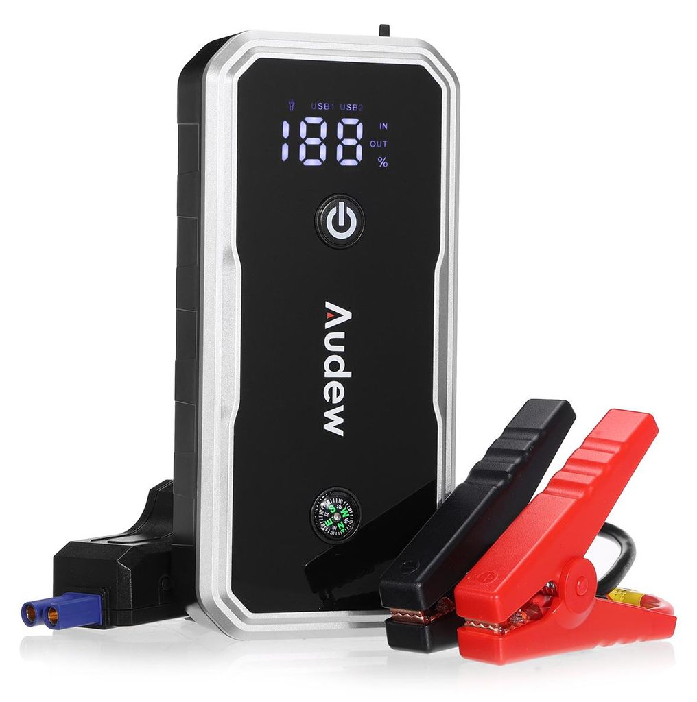AUDEW KEBE-986 Starthilfe Powerbank 3000A 14400mAh Auto Jump Starter für 10.0L Benzin & Diesel, LCD Display, LED Lampe