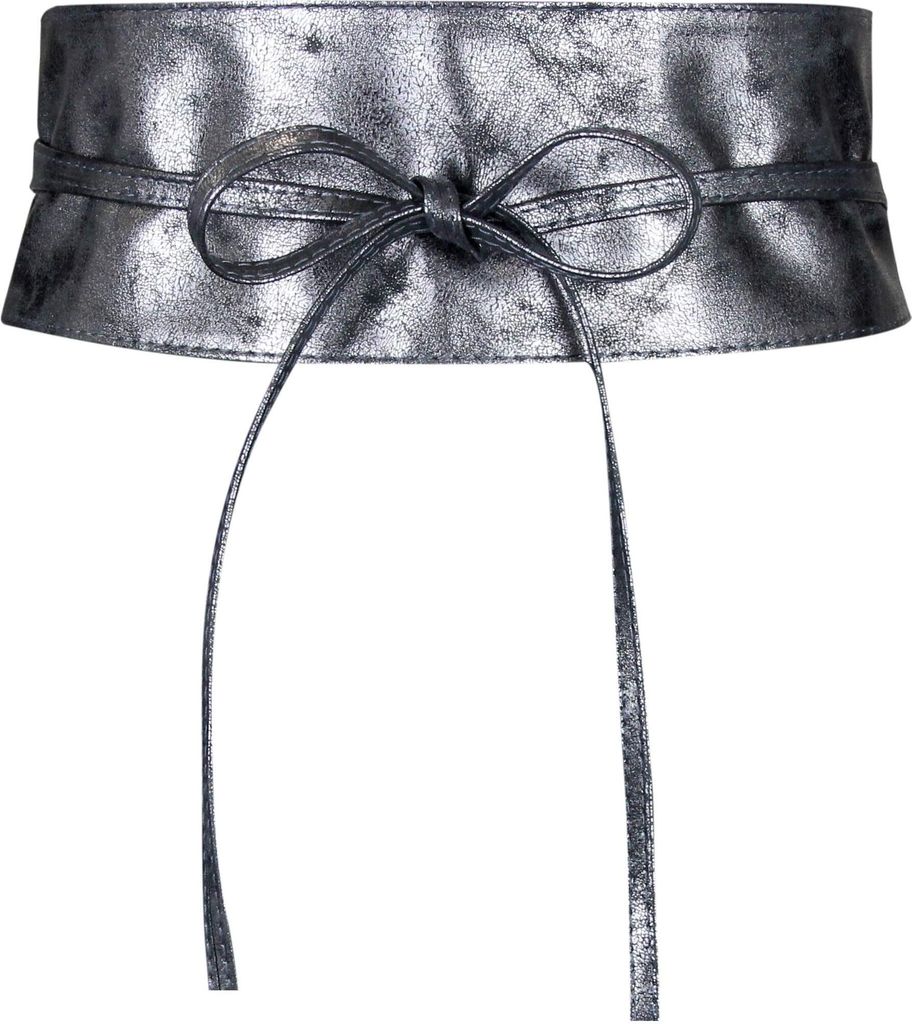 Damen Taillengürtel, breiter Wickelgürtel Obi Gürtel zum Schnüren Hüftgürtel Bindegürtel, Dunkelsilber