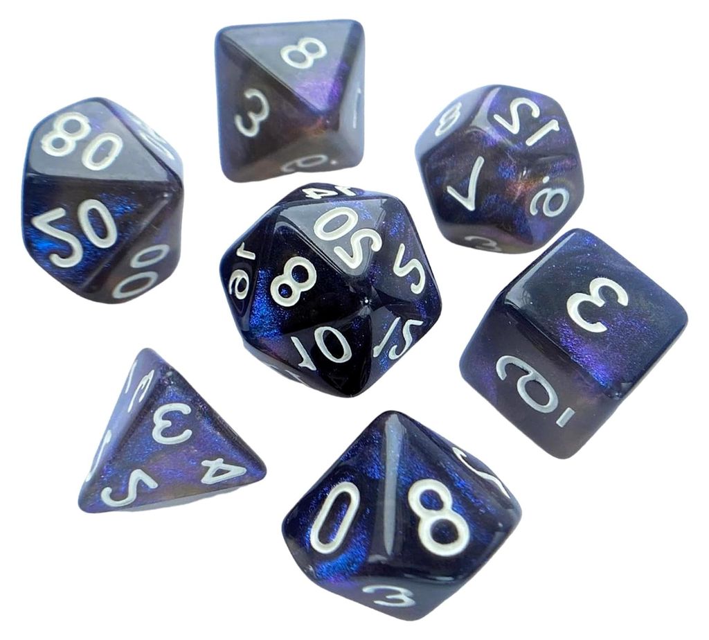 7-teiliges Set polyedrischer Würfel, Spielwürfel für Partyspiele, Tischspiele und Kartenspiele, Schwarz und Blau