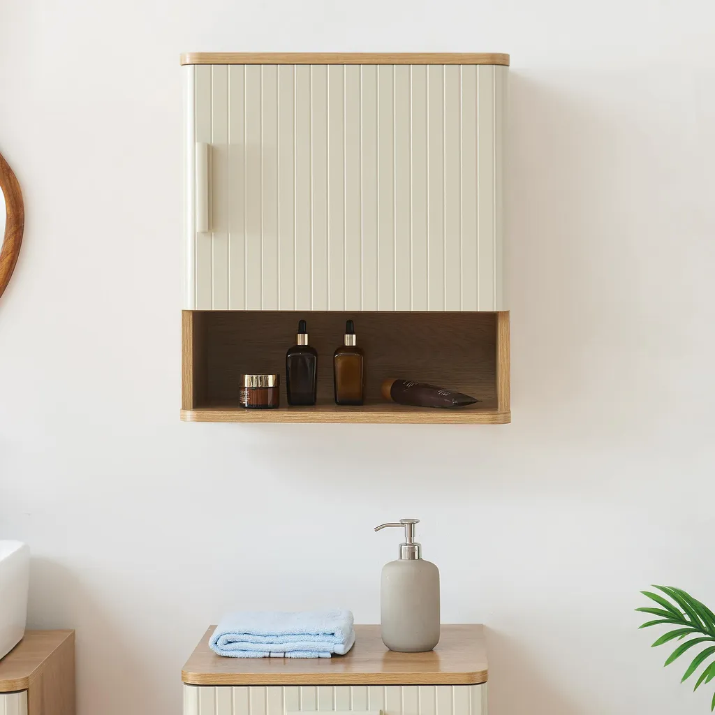 Armoire murale pour petits espaces 50cm chêne sable : rangement fermé - 2