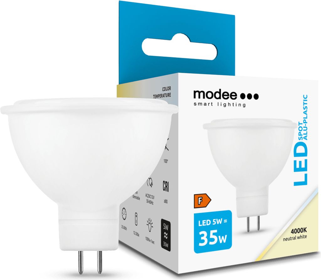 Modee GU5.3 LED-Lampe 5W - 450lm - 4000K - Neutralweiß - LED-Spot MR16 - Ersetzt 35W Halogen-Glühlampe