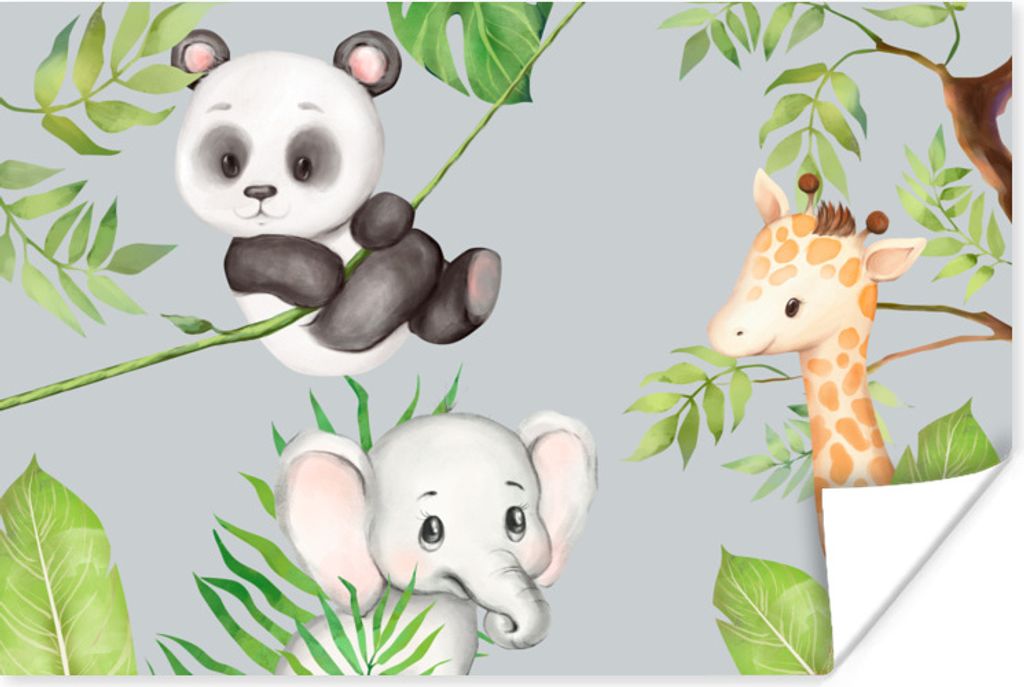 MuchoWow® Poster Dschungel - Blätter - Tiere 180x120 cm - Produktbild 