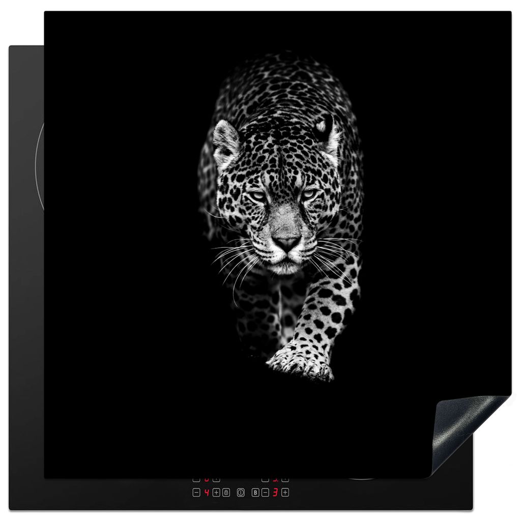 KitchenYeah Herdabdeckplatte Tiere - Schwarz - Leopard - Weiß - Wild , 78x78cm, Küche Deko, Glaskeramikkochfeld Herdabdeckung, Abdeckplatte fù...