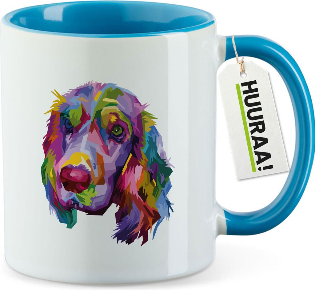 Huuraa Kaffeetasse Cocker Spaniel Colorful 330ml Blau Keramik Kaffeebecher Geschenkidee