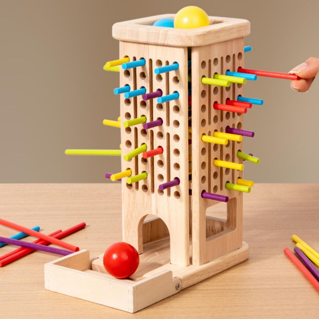 Montessori Holz-Brettspiel – 3-in-1 mit 40 bunten Stäbchen, Produktbild 