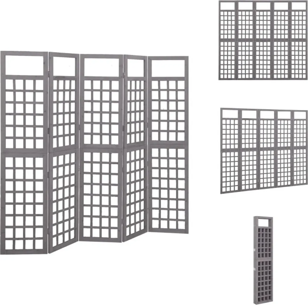 Paravent 5 Volets Gris pour Diviser une Grande Pièce en Bois 180 cm