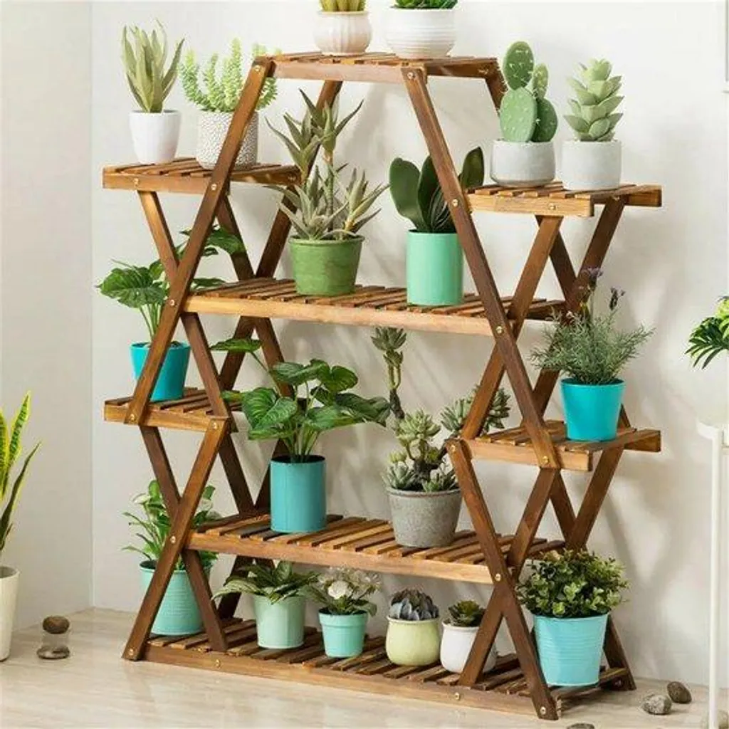 Support fleurs 8 tablettes bois de pin naturel 94cm design vertical