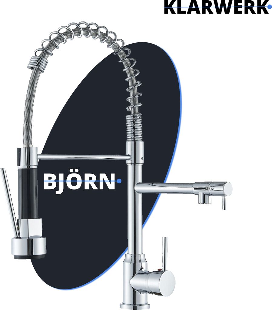 Björn | Gastronomie Chrom glanz Küchenarmatur| Zwei Brausen | Edelstahl Professional Wasserhahn Küche| Doppelspülbecken Restaurant