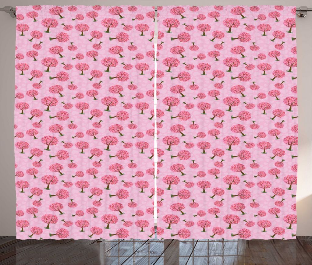 ABAKUHAUS Valentinstag Rustikaler Vorhang, Bäume mit Herzen, Wohnzimmer Universalband Gardinen mit Schlaufen und Haken, 280 x 225 cm, Rosa und Pas...