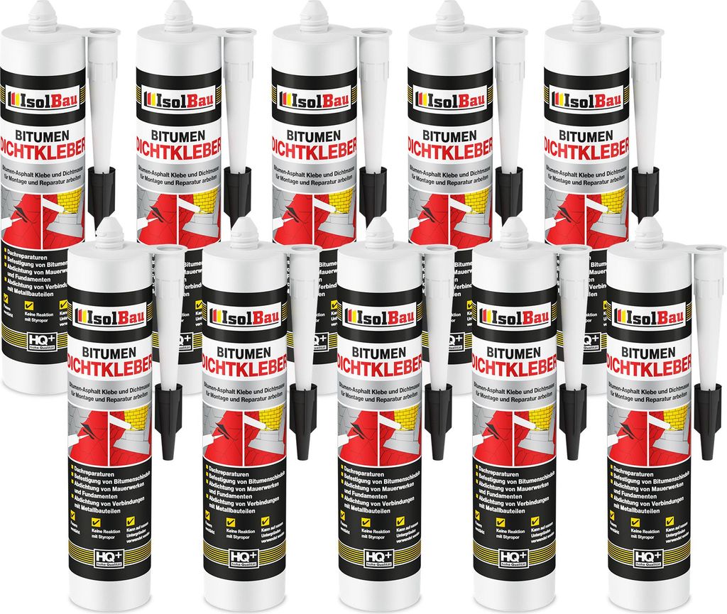Isolbau Bitumen-Dichtkleber - 10 x 310 ml Klebstoff & Dichtmasse für Montage & Reparatur von Bitumen-Schindeln - Schwarz