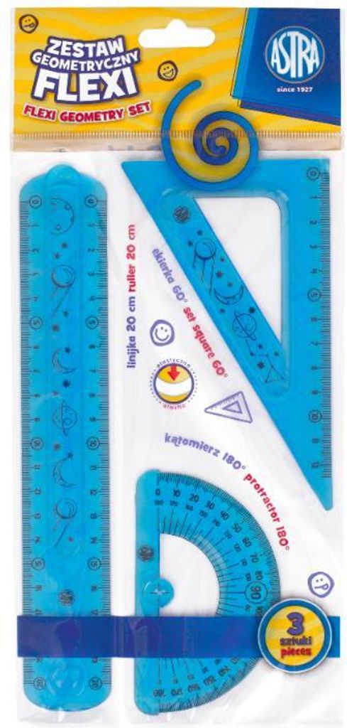 ASTRA FLEXI Geometrieset (Winkelmesser, Dreieck, Lineal), bunt gemischt, 424120001
