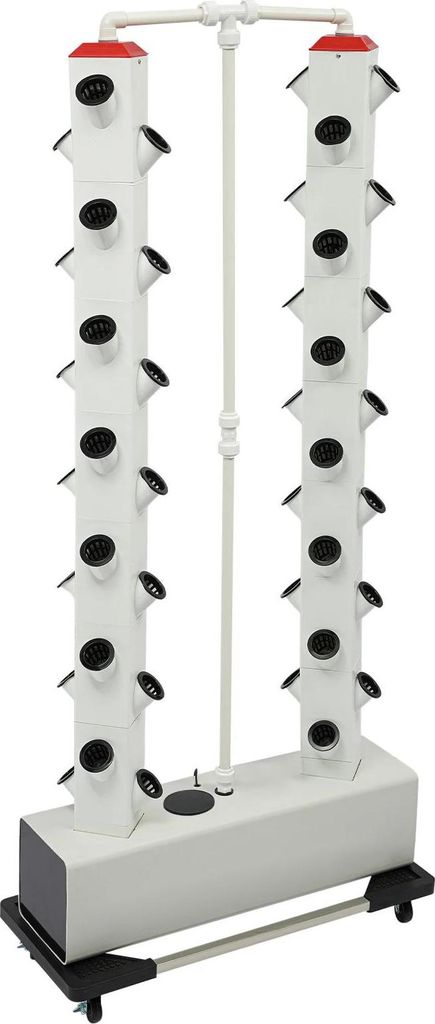 Hydroponisches Anzucht-Set - Vertikaler Pflanzturm - 56 Pflanzlöcher - 30 l Wassertank - Auslaufsicher - Timer 15 Min - PVC-Kunststoff - 80×20×1...