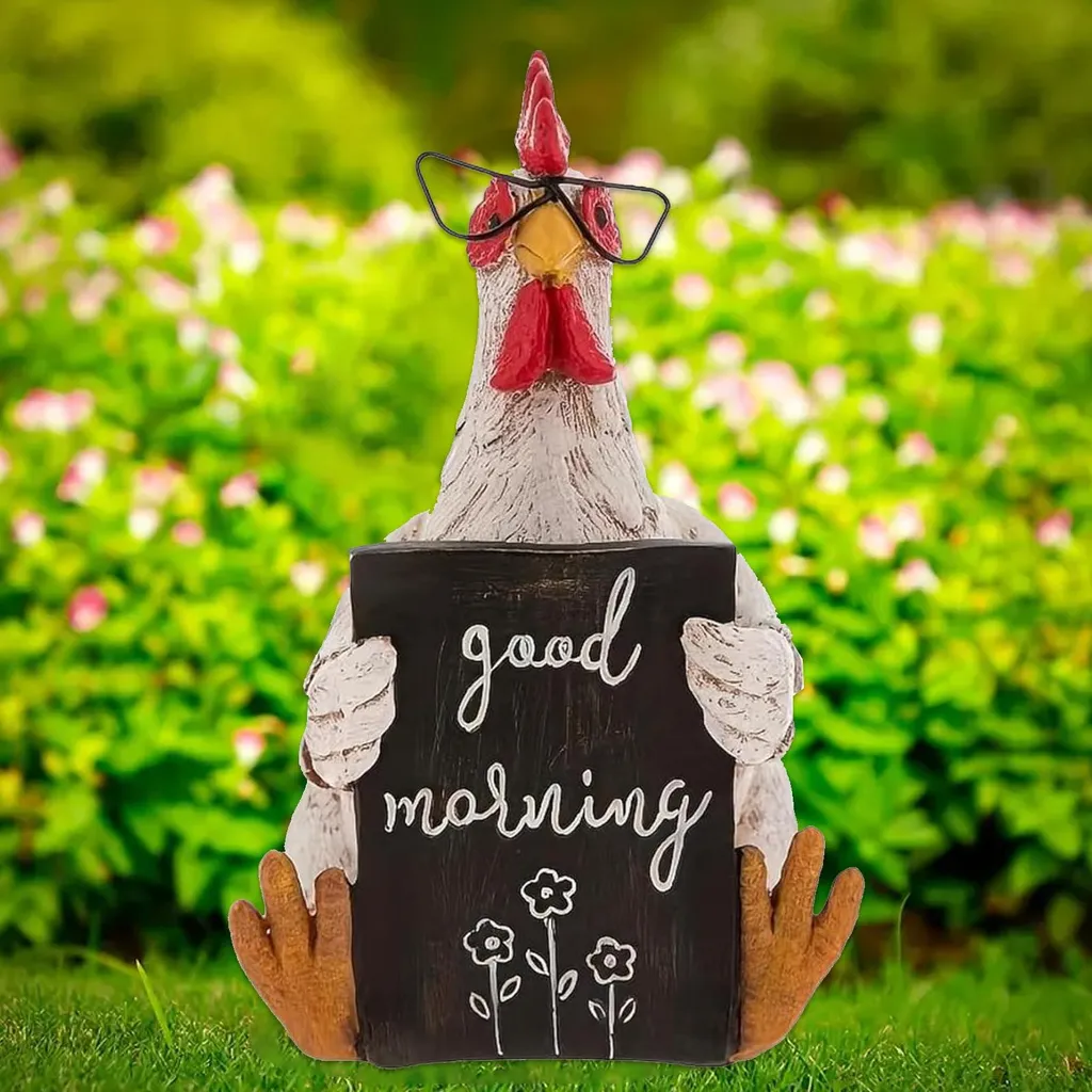 Figurine décorative coq pour jardin et extérieur en résine robuste