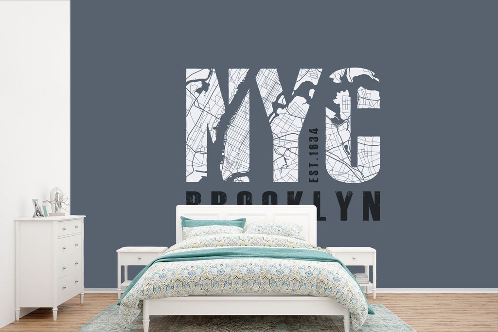 MuchoWow Fototapete für Wohnzimmer oder Schlafzimmer Wandtapete Vinyl Motivtapete New York - Brooklyn - Blau - 360x240 cm - Vinyl-Tapete