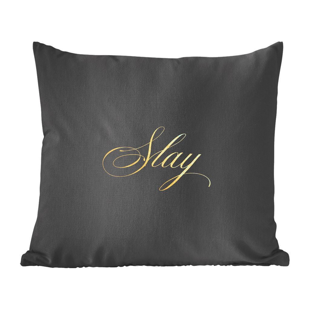 MuchoWow Zierkissen Sofakissen Wohnzimmer Dekokissen 50x50 cm Zitate - Macht - Gold - Schwarz - Komfort - Sofakissen