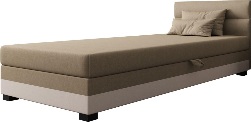 AURA SOFA Boxspringbett TORIN 90x195 Komplett-Set mit Bonell Matratze, Polsterbett mit Bettkästen - Hellbeige/Bronze, SAWANA 01/24