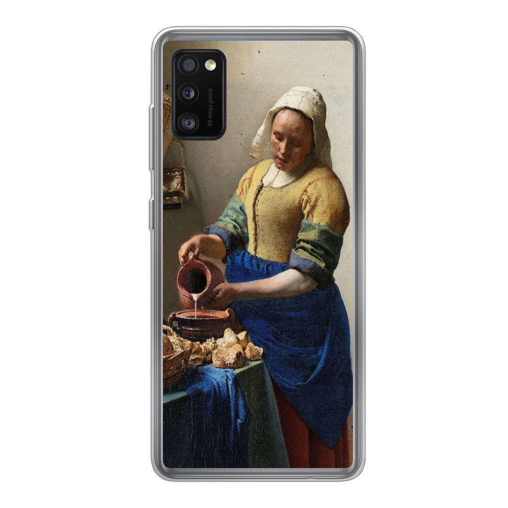 MuchoWow Handyhülle Schutzhülle Hülle für Samsung Galaxy A41 Das Milchmädchen - Gemälde von Johannes Vermeer Silikon Softcase Handy Hülle ...