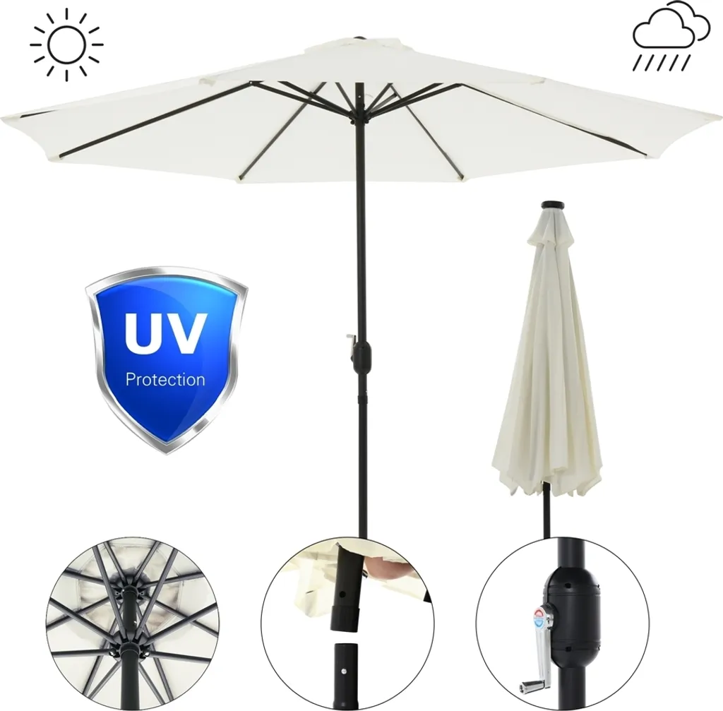 Mucola Parasol Ø3m Beige Pivotant à 360° pour Jardin et Terrasse Extérieur