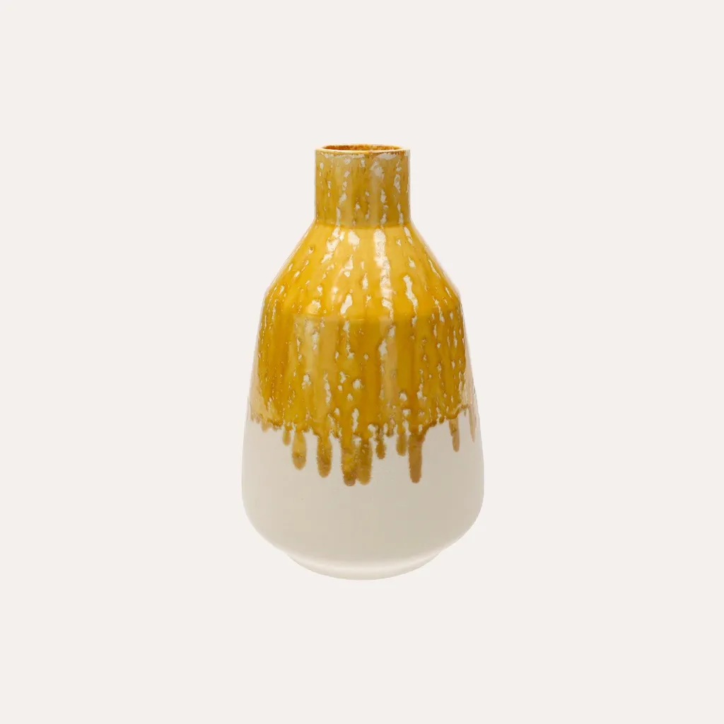 Vase amphore céramique jaune ocre 28 cm stable et imperméable