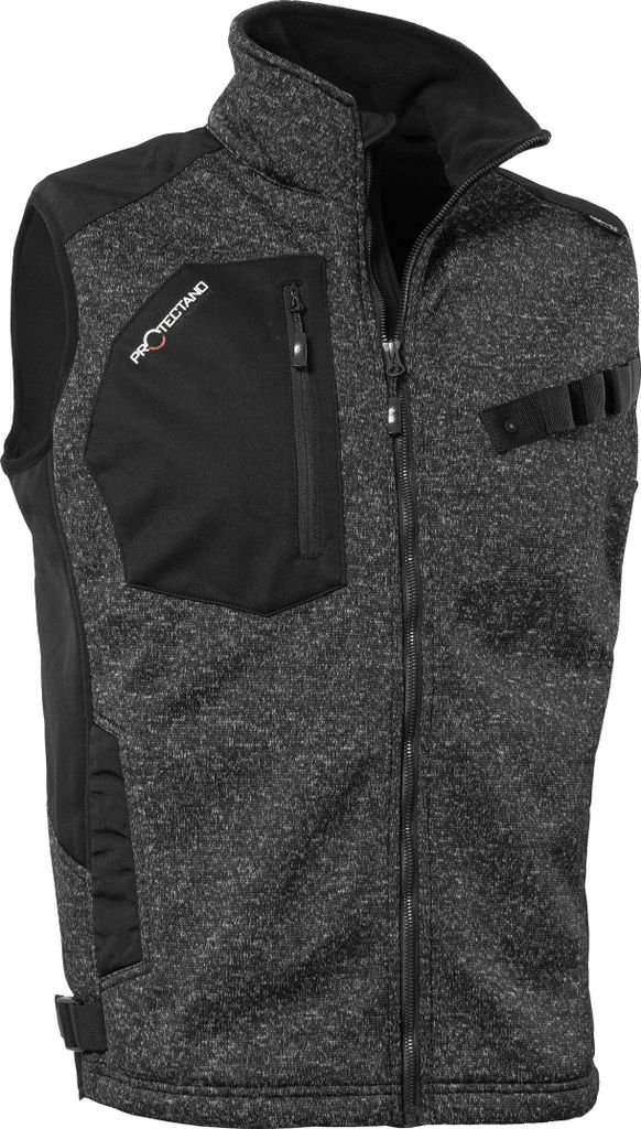 Qualitex Strick-Fleeceweste - wärmende (melange) Strickfleece-Übergangsweste - Softshell & Cordura - in Farbe: schwarz/meliert - Herren: XXL - Da...