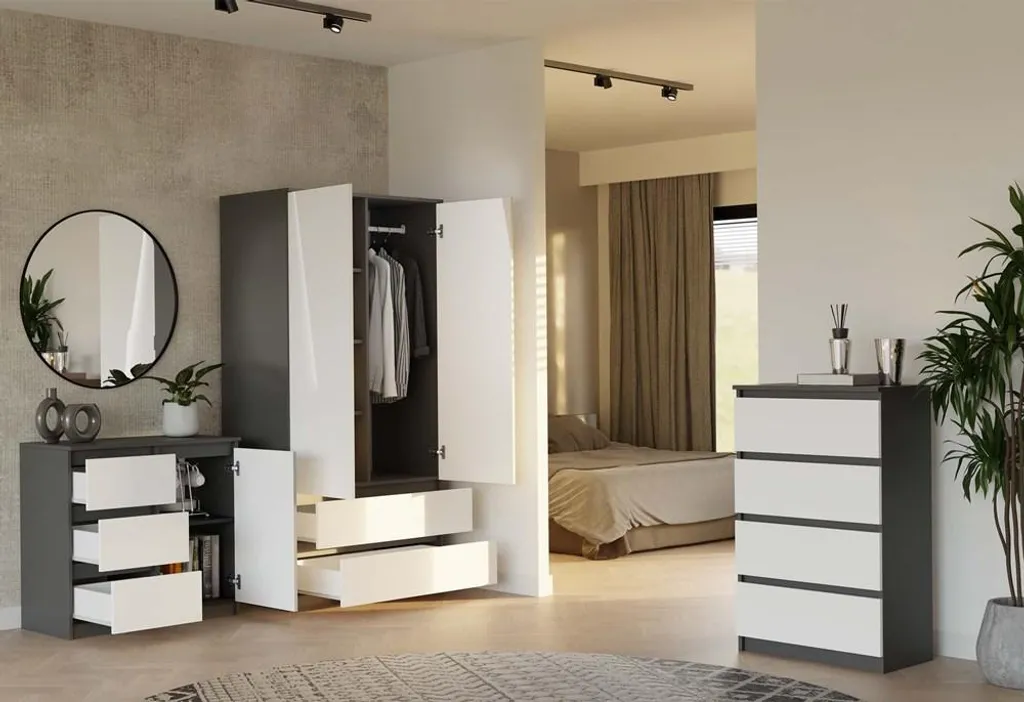 Commode étroite ELBE Anthracite et Blanc - Meuble de Rangement Gain de Place - 7
