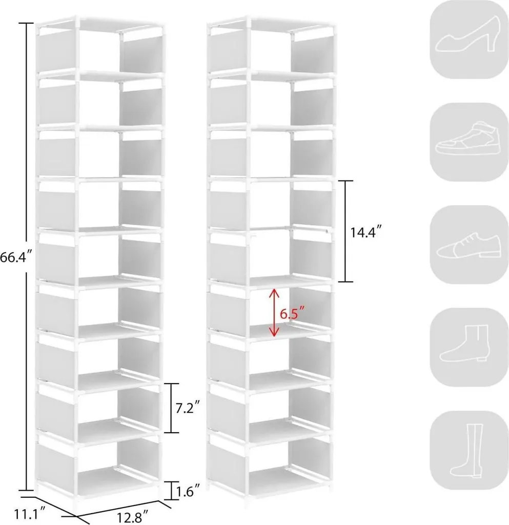 Étagère à chaussures robuste en métal blanc 10 niveaux gain de place