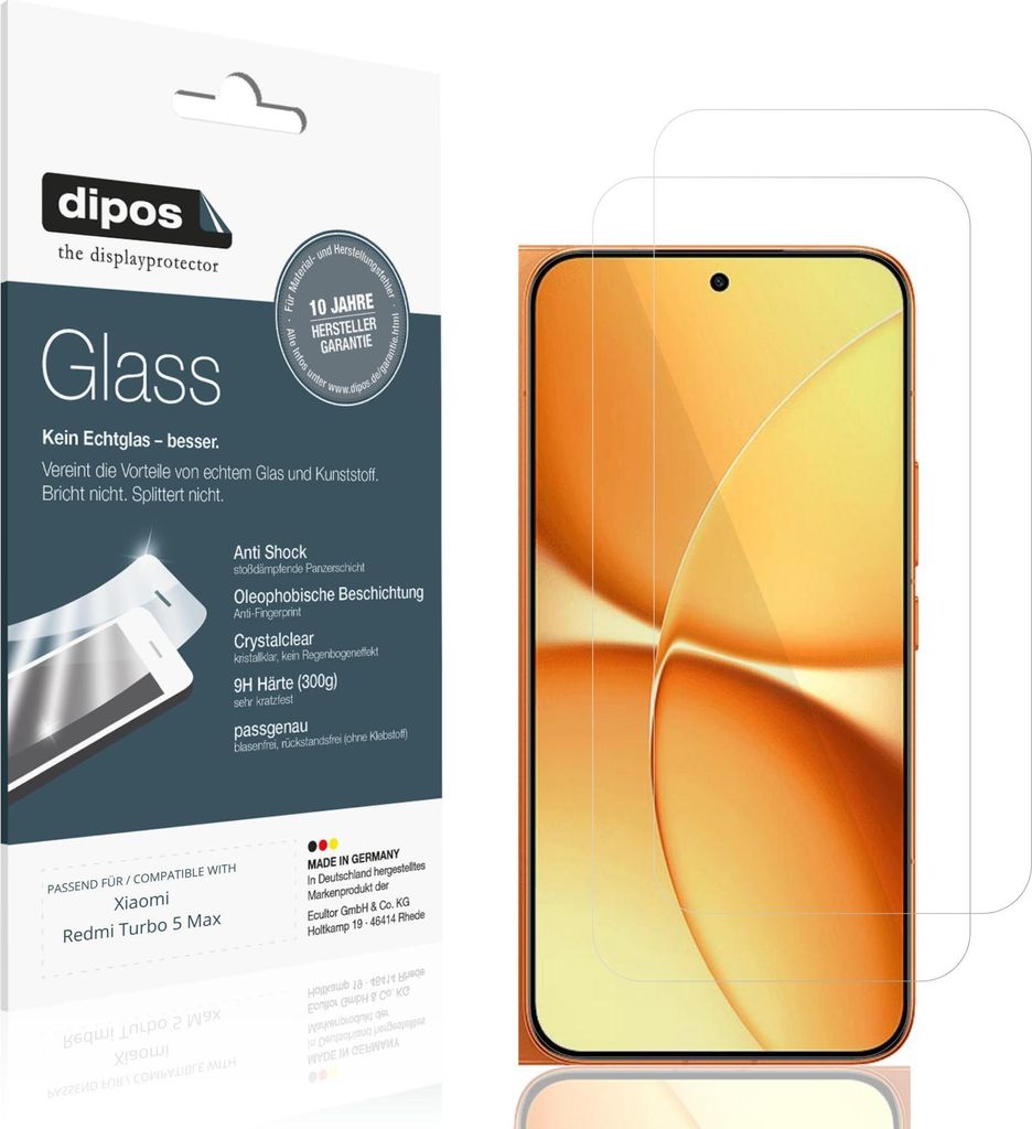 2x Schutzfolie für Xiaomi Redmi Turbo 5 Max - Anti-Shock 9H Folie dipos Glass Kunststoffglas