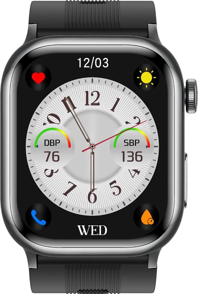 Montre Connectée Santé avec Mesure de Tension et ECG Écran AMOLED Noir - 2