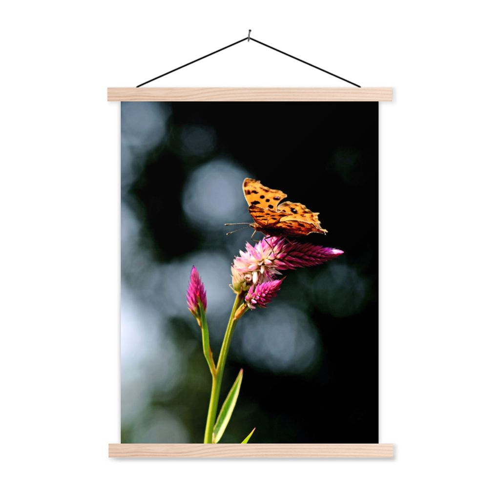 MuchoWow Textilposter Schmetterling - Blumen - Insekten 40x53 cm mit holzfarbenen Rahmen - Schlafzimmer