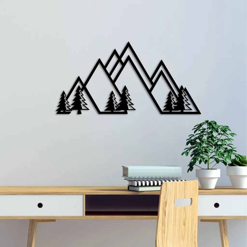 Décoration Murale Industrielle Montagne en Métal Noir Wallity 70x35