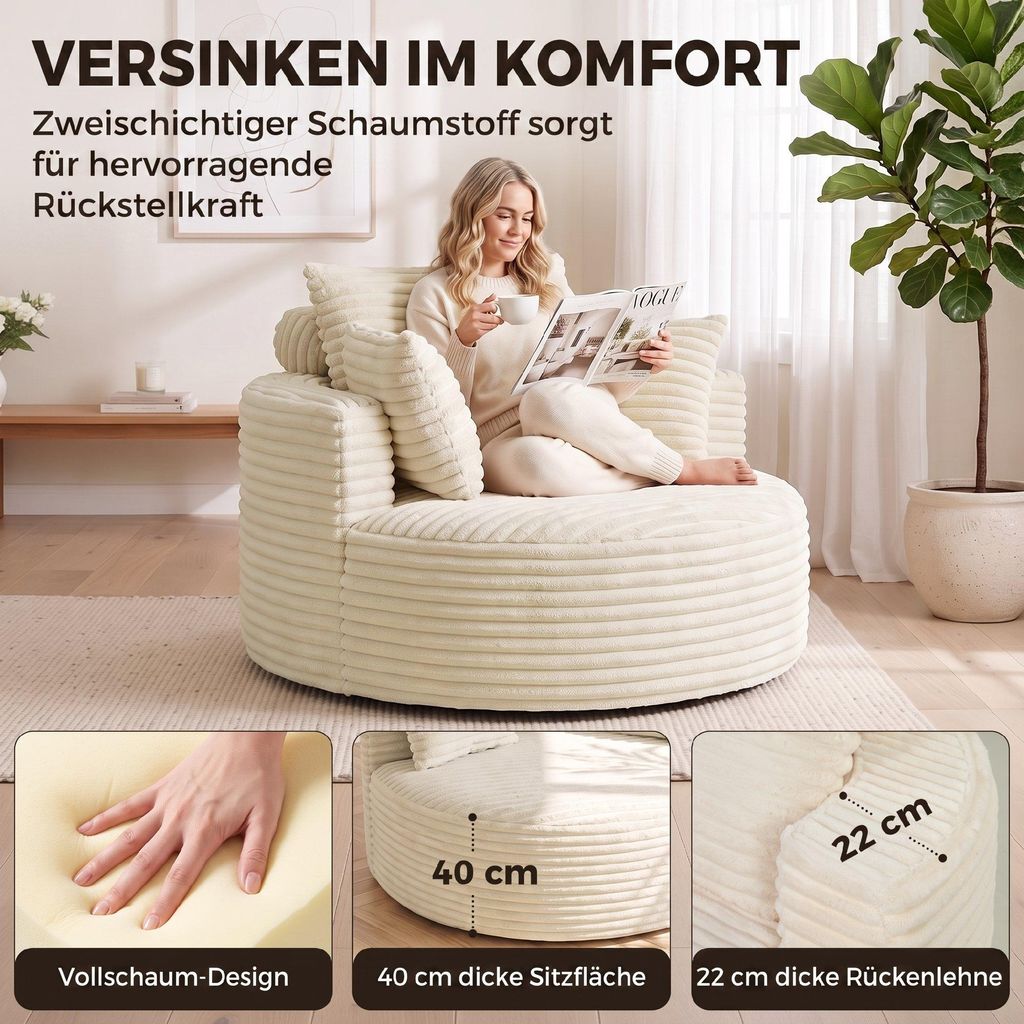 HOMCOM Sessel Loungesessel mit Extra Tiefer, Breiter