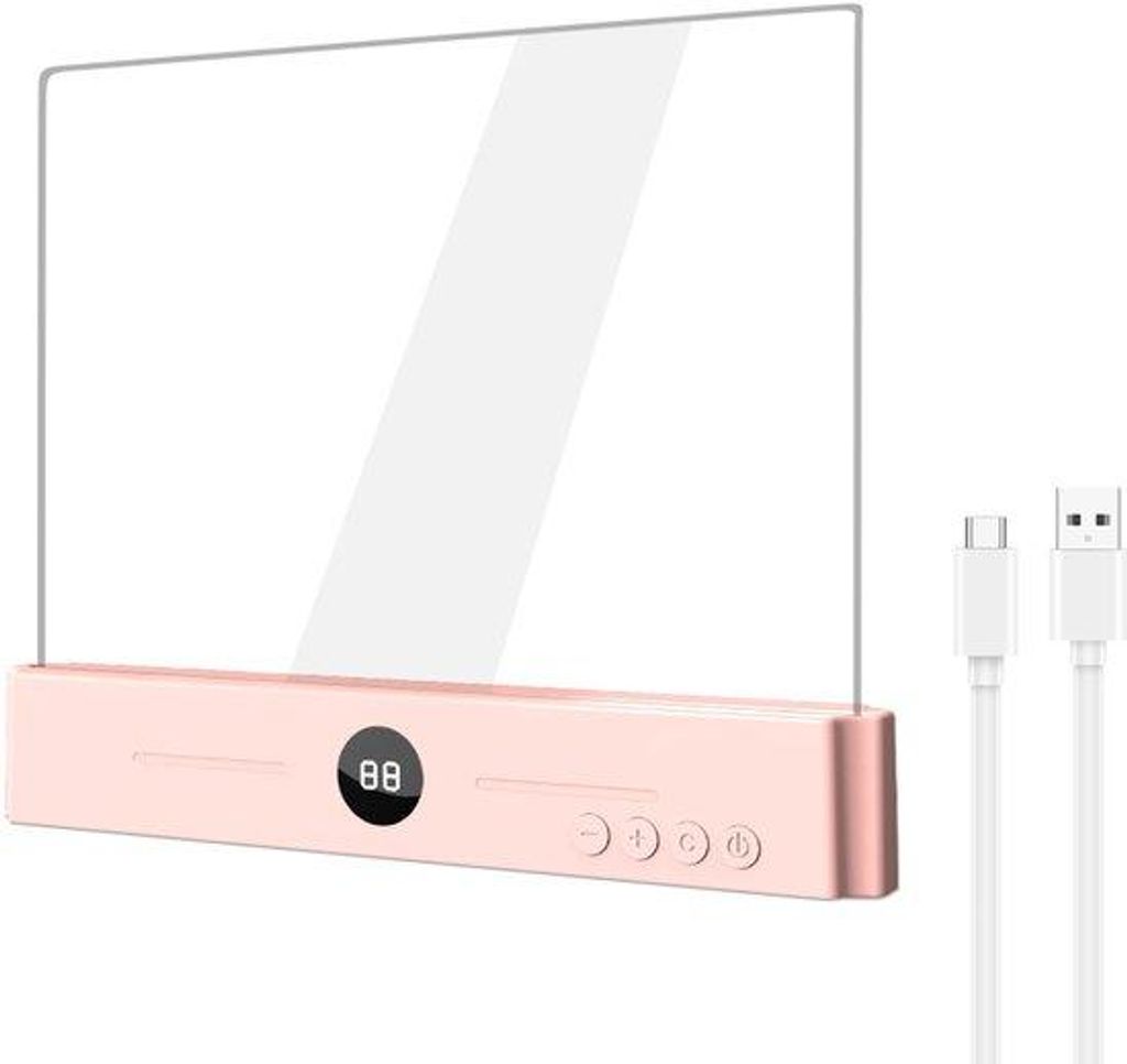 Doorzichtige LED slimme leeslamp, 3-kleuren, timer, dimbaar, oogbescherming, draagbaar, voor naast bed, reizen, studeerkamer, roze
