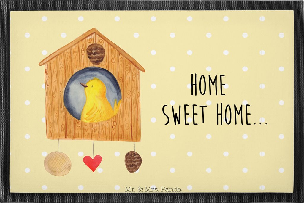 Mr. & Mrs. Panda Schuhabstreifer Vogelhaus Home 60 x 90 cm - Gelb Pastell - Geschenk, Schmutzfangmatte, Lustige Sprüche, Vogel, fußmatte, Schmutz...