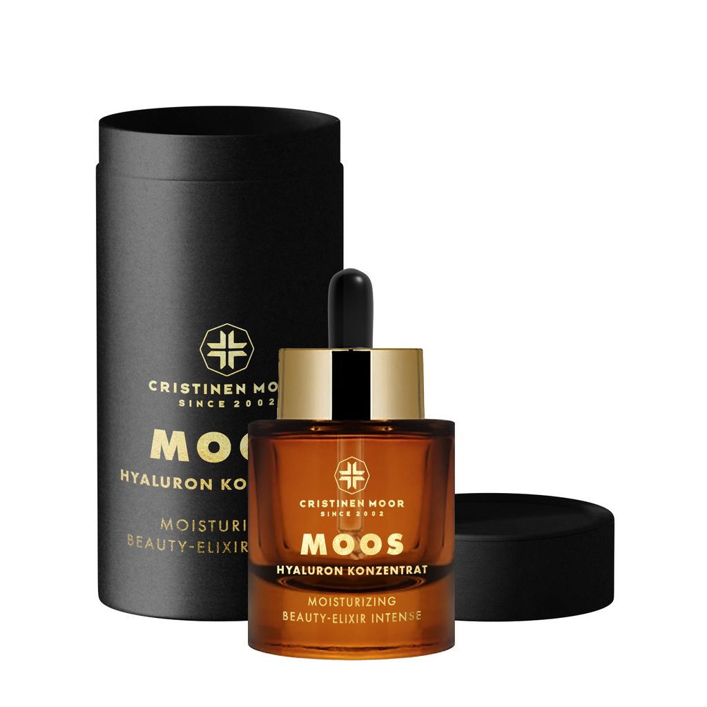 Cristinen Moor MOOS Hyaluron Serum hochdosiert, Konzentrat 2,5% Hyaluronsäure, Anti Falten Serum mit Vitamin C & Rosenhydrolat, Naturkosmetik