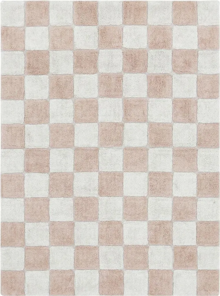 Tapis de Cuisine 120x160 cm Motif Carreaux Rose Antidérapant Lavable