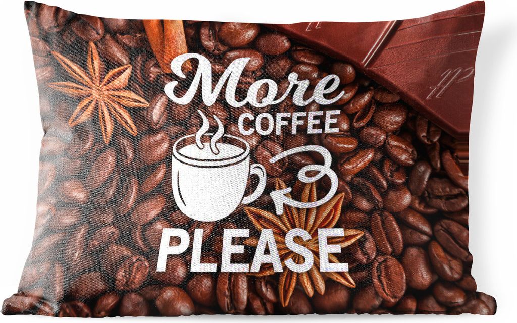 MuchoWow Outdoor Kissen - Zitate - Sprichwörter - Mehr Kaffee bitte - Kaffee - 50x30 cm - Wetterfest - Lounge Kissen - Sofa kissen - Wohnzimmer ...