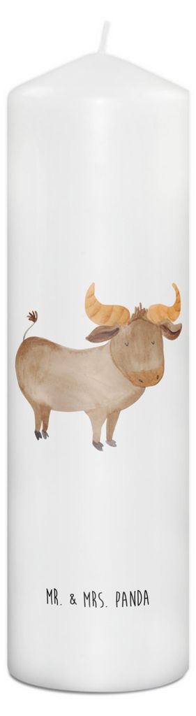 Mr. & Mrs. Panda Kerze Sternzeichen Stier 29 x 8 cm XL - Weiß - Geschenk, Geburtstag April, Bedruckte, Erinnerungslicht, Ochse, Erinnerungskerze, ...