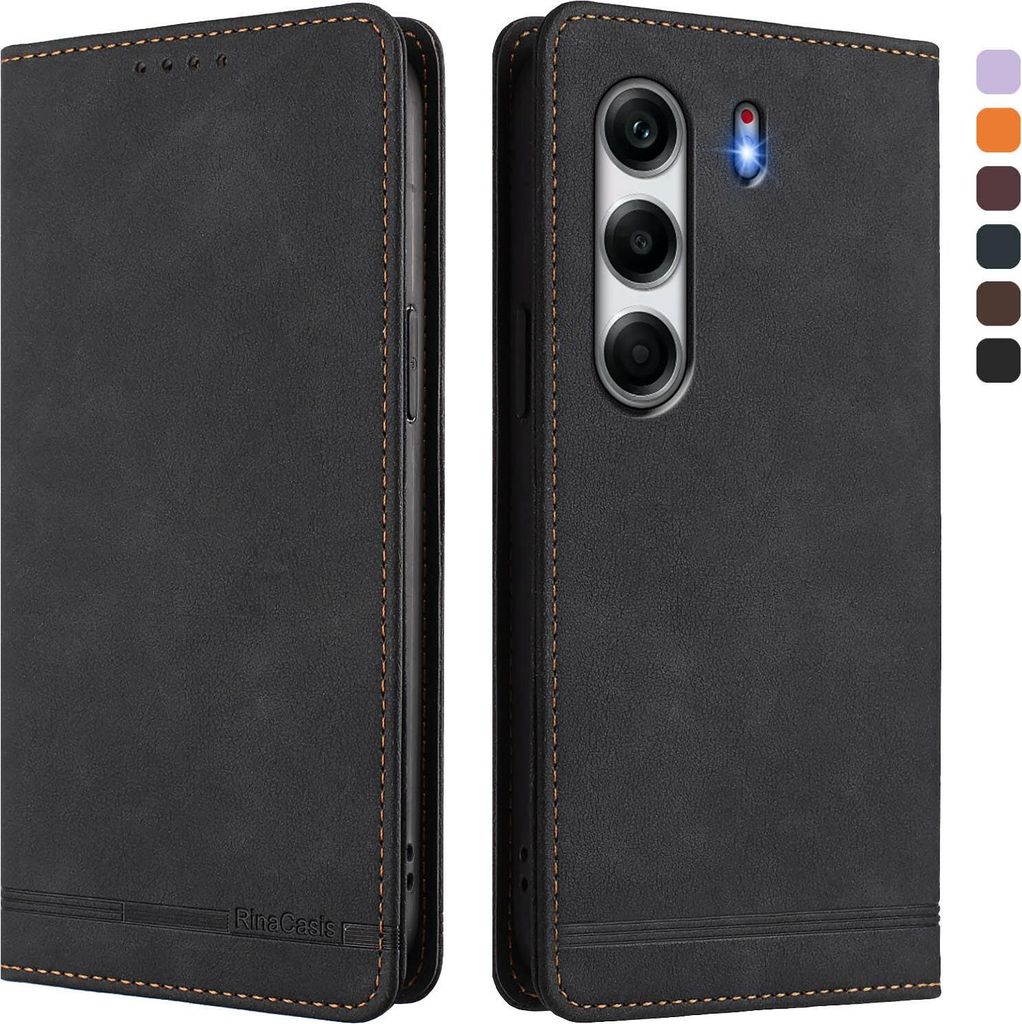 Hülle für Tecno Camon 40 4G, Retro Kunstleder Ständer Klapphülle mit Kartenfächer und Magnetische Schwarz