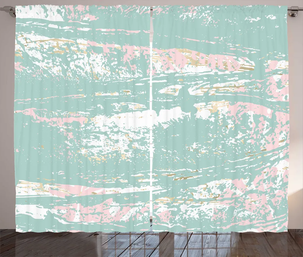 Rideau à ruban froncé ABAKUHAUS abstrait grunge 280x225 cm Seafoam