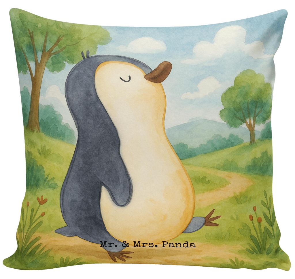 Mr. & Mrs. Panda Dekokissen Sofa Pinguin marschieren Design - Weiß - Geschenk, Bruder, Kuschel Kissen, Polster, kuschelkissen 40x40, Spazieren, Ko...