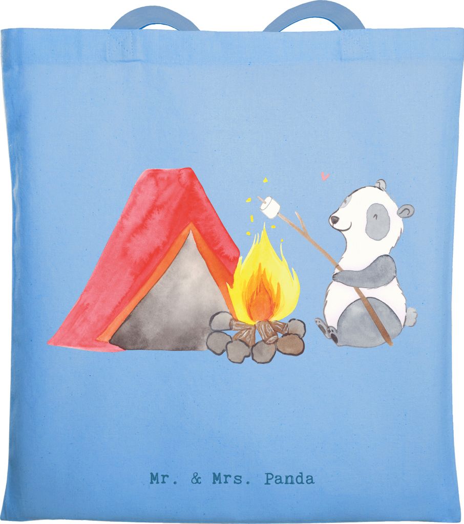 Mr. & Mrs. Panda Einkaufstasche Panda Campen - Sky Blue - Geschenk, Tasche, Tote Bag, Campingplatz, Jutebeutel, Zelten, Schultasche, Camping, festi...
