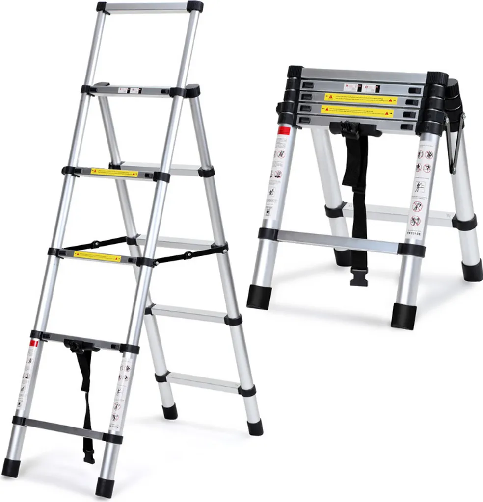 Échelle Pliante Clanmacy avec Stabilisateur en Aluminium 1.7m+2.0m