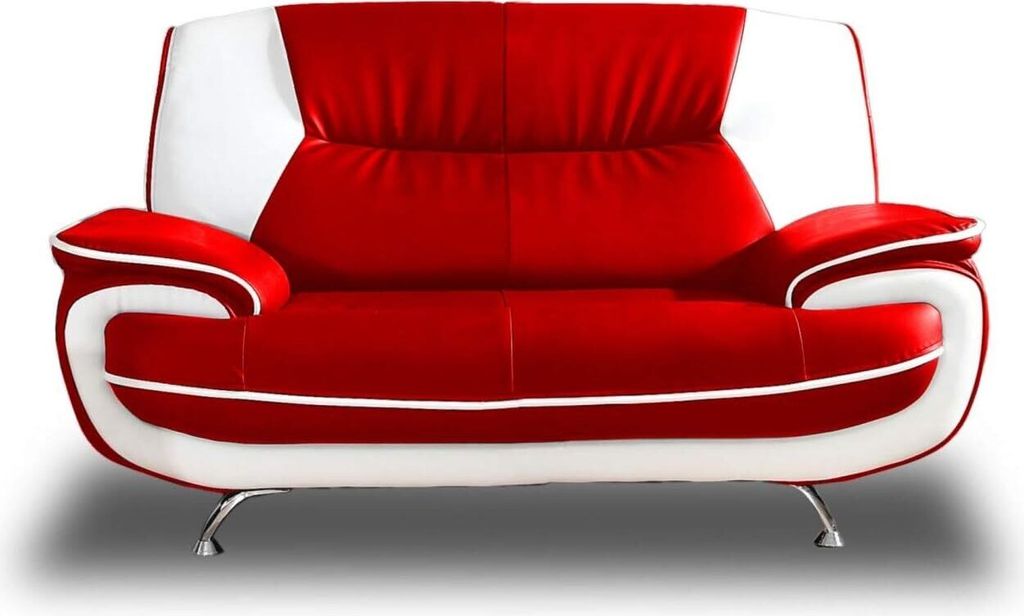 Emoebel24 Sofa 2-Sitzer Couch Kunstleder Industrieleder 168x87x89 cm ONYX rot-weiss
